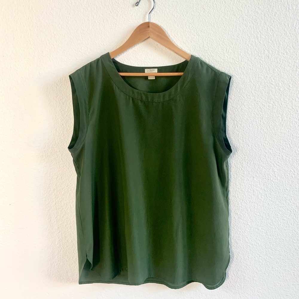 J. Crew Deep Green Slight Capsleeve Flowy Top L